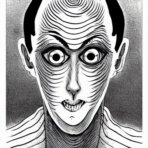 Image similar to smiling man, junji ito, creepy, unsettling,