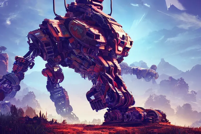 Image similar to scrapper machine mecanical creature robot of horizon forbidden west horizon zero dawn radiating a glowing aura global illumination ray tracing hdr fanart arstation by ian pesty and alena aenami artworks in 4 k