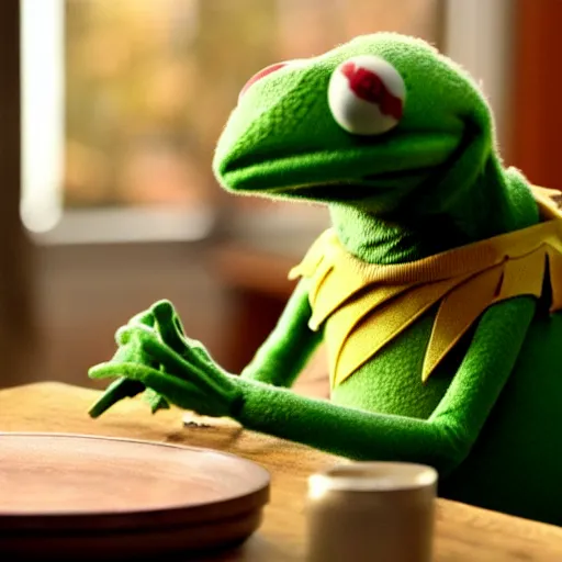 Prompt: candid photo of kermit the frog sitting on the couch hitting a bong, kermit the frog in ted ( 2 0 1 2 ) bong scene, kermit the frog using a bong, kermit bong bong kermit froggy bong, high resolution photo, trending on artstation, interior design,