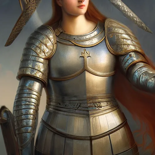 Image similar to beautiful painting of Joan of Arc, high quality, highly detailed, Romanticism painting, medieval, 8k, vivid, coherent, octane render
