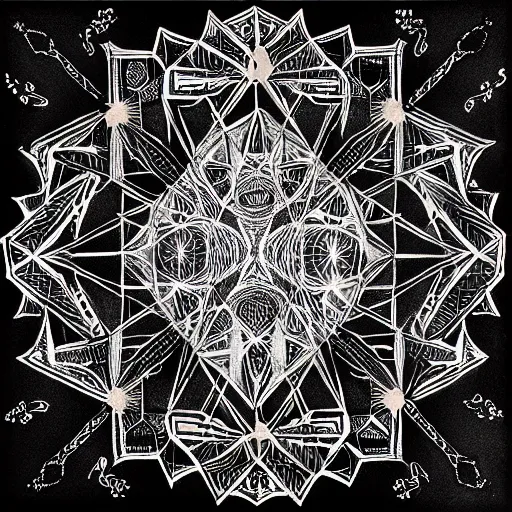 Image similar to Down with my demons black paper, an intricate old fashioned depiction, elaborate ink illustration, symmetry