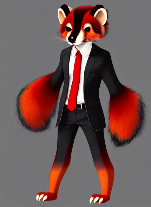 Image similar to furry - male - red - black - weasel - detective - fursona, ray tracing, photorealistic, trending on weasyl