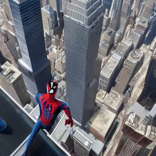 Image similar to marvel spider - man back standing on top of the empire state building