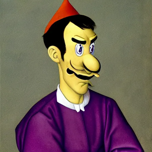 Image similar to waluigi by hans baldung,