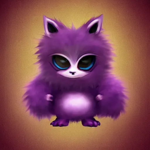 Image similar to purple fluffy cute chibi monster, digital art, very adorable