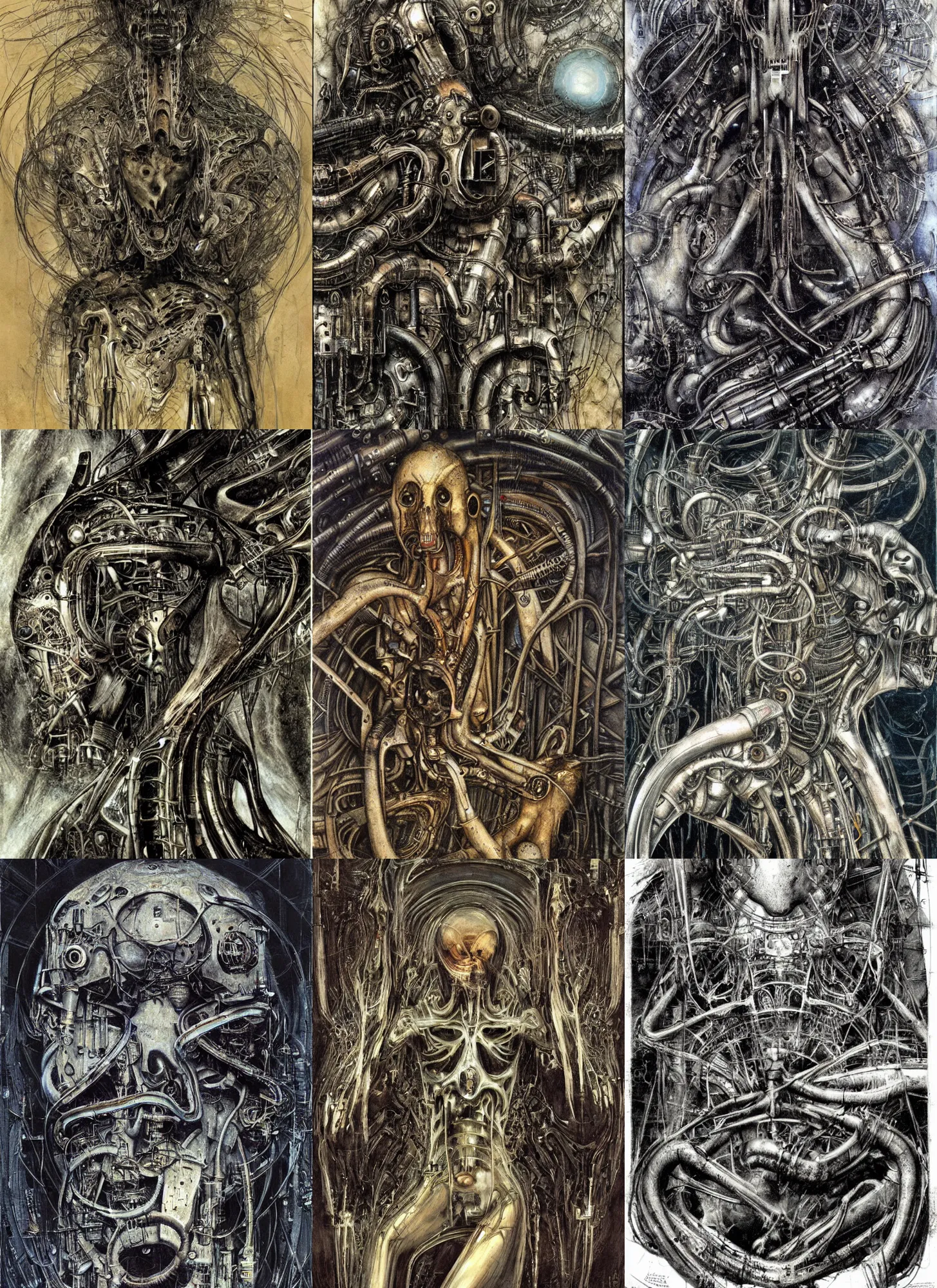 Prompt: machinic desire, Nick Land\'s abstract philosophical concept illustrated by James Gurney and HR Giger