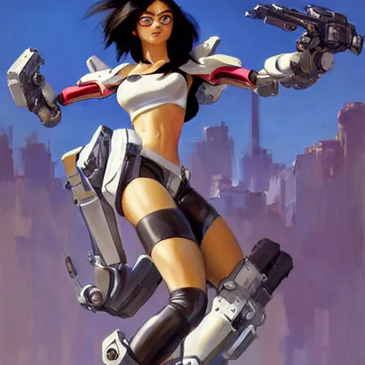 Image similar to greg manchess portrait painting of battle angel alita as overwatch character, totally whack, medium shot, asymmetrical, profile picture, organic painting, sunny day, matte painting, bold shapes, hard edges, street art, trending on artstation, by huang guangjian and gil elvgren and sachin teng