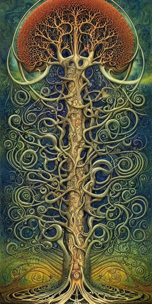 Image similar to tree of life by roger dean and andrew ferez, art forms of nature by ernst haeckel, divine chaos engine, symbolist, visionary, art nouveau, botanical fractal structures, organic, detailed, realistic, surreality