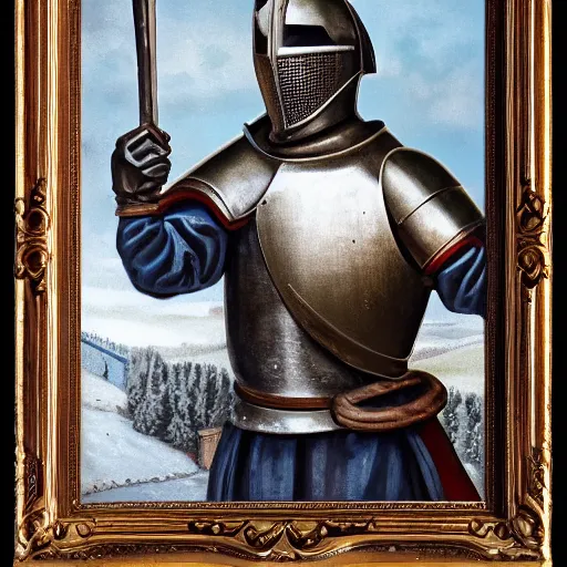 Prompt: Socialist realism portrait of medieval full plate armore knight 4k cinematic