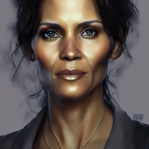 Image similar to portrait of maci holloway, first woman elected as president in usa, cold but beautiful, about 3 5 years old, highly detailed, mix of halle berry and julia roberts gong li,, artstation hd, deviantart, by artgem, greg rutkowski