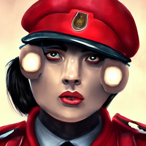 Image similar to possessed skin security officers beige uniform and caps glowing red skin trending on artstation high detail digital painting