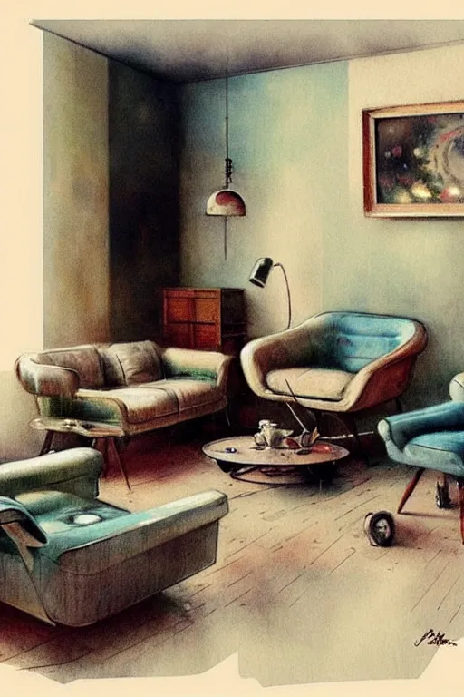 Image similar to ( ( ( ( ( 1 9 5 0 s retro future living room. muted colors. ) ) ) ) ) by jean - baptiste monge!!!!!!!!!!!!!!!!!!!!!!!!!!!!!!