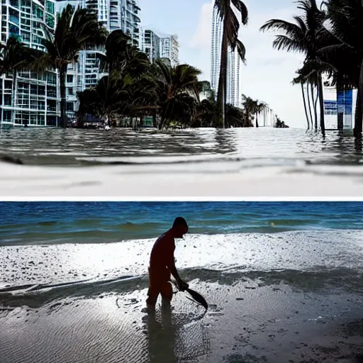 Image similar to an award - winning national geographic photograph of miami beach flooded after 1 0 0 years of rising sea level