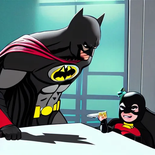 Prompt: A still of Batman eating a Big Mac, 4k, photograph, ultra realistic, highly detailed, studio lighting