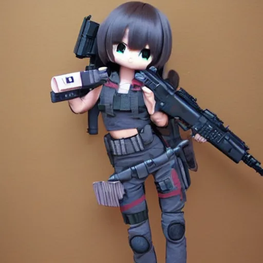 Image similar to cute fumo plush of a girl from a special commando unit, kawaii anime girl