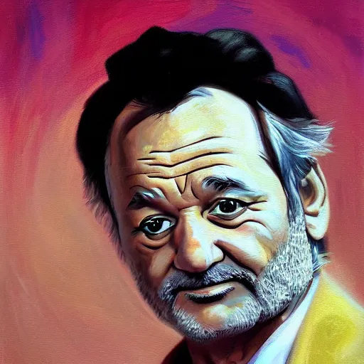 Prompt: close up portrait of bill murray painted by igor sid