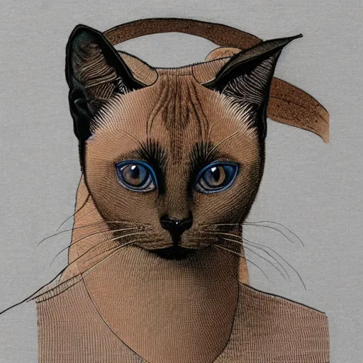 Prompt: detailed portrait of a siamese cat in hawaii shirt, by moebius