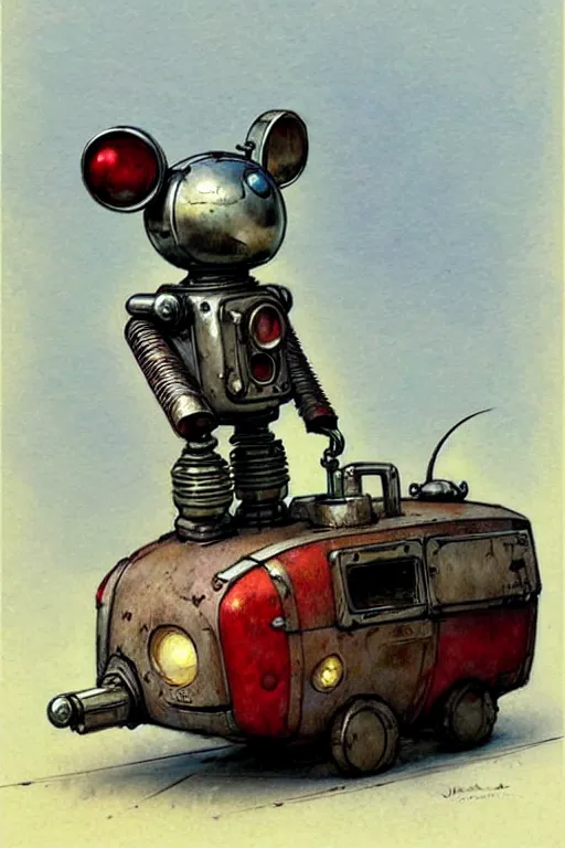 Image similar to adventurer ( ( ( ( ( 1 9 5 0 s retro future robot android robot mouse wagon. muted colors. ) ) ) ) ) by jean baptiste monge!!!!!!!!!!!!!!!!!!!!!!!!! chrome red