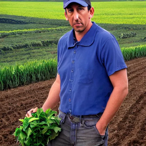 Prompt: Adam sandler as a farmer, portrait