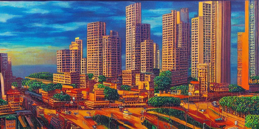 Image similar to colombo sri lanka cityscape, ocean, art by vladimir tretchikoff