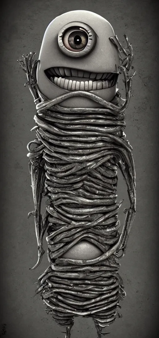 Prompt: a Minion in the style of Hr Giger