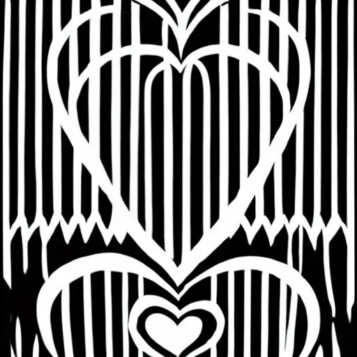 Image similar to clean black and white print, logo of a symmetric heart with a stylized symmetric gymnast human body form inside