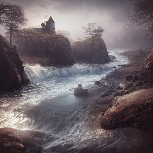 Prompt: michal karcz grunge painting of a beautiful landscape. , fantasy theme, detailed, elegant, intricate, 4k,