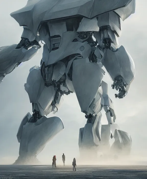 Image similar to surreal romantic mecha covenant deformation horizontal building, futuristic berserk white architecture in the beach in iceland, foggy, highly detailed, digital painting, arstation, concept art, hyperealistic octane render, unreal engine, by ruan jia