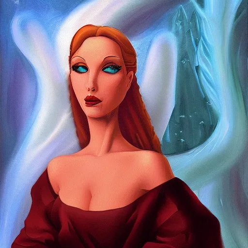 Image similar to renaissance oil painting of lady holli, cool world and digital paintings