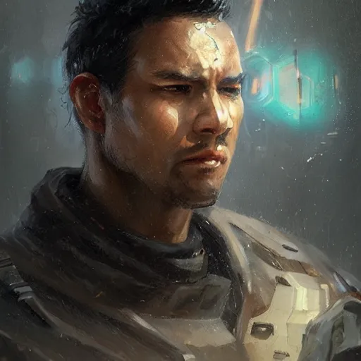 Image similar to portrait of a man by greg rutkowski, arlen fett, samoan features, short black hair, strong and tall, star wars expanded universe, he is about 3 0 years old, wearing tactical gear, digital painting, artstation, concept art, smooth, sharp foccus ilustration, artstation hq