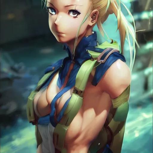 Image similar to An anime portrait of Cammy White from street fighter, by Stanley Artgerm Lau, WLOP, Rossdraws, James Jean, Andrei Riabovitchev, Marc Simonetti, and Sakimichan, tranding on artstation, SFW version