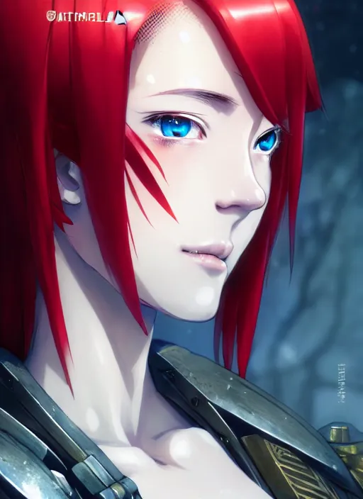 Image similar to portrait of Anime sister of battle, Warhammer 40000, cute-fine-face, red-short-hair pretty face, realistic shaded Perfect face, fine details. Anime. realistic shaded lighting by Ilya Kuvshinov katsuhiro otomo ghost-in-the-shell, magali villeneuve, artgerm, rutkowski, WLOP Jeremy Lipkin and Giuseppe Dangelico Pino and Michael Garmash and Rob Rey and Gustav Klimt