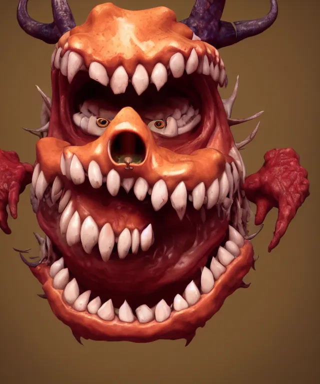 Image similar to a child demon with a grotesque mouth full of teeth, centered composition, crisp 8 k line art, digital painting, artstation, unreal engine, octane render, emissive lighting, concept art, matte, sharp focus, hyper realistic lighting, illustration, art by junto ito and pixar studios