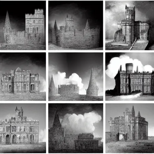 Prompt: A beautiful collage of a castle in the clouds. taupe, high-key lighting by Giovanni Battista Piranesi, by Stuart Immonen unnerving