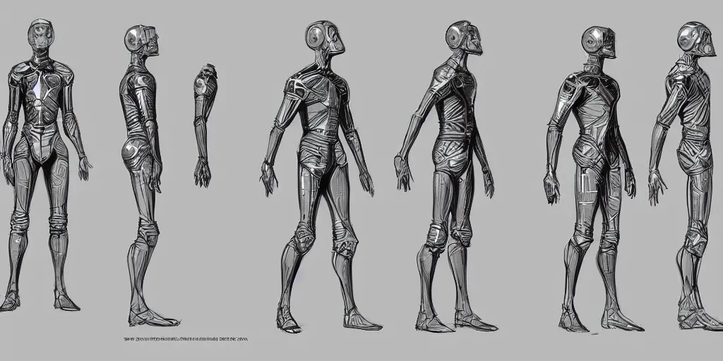 Prompt: male, space suit, character sheet, concept art, stylized, large shoulders, short torso, long thin legs, exaggerated proportions, concept design, by jean giraud