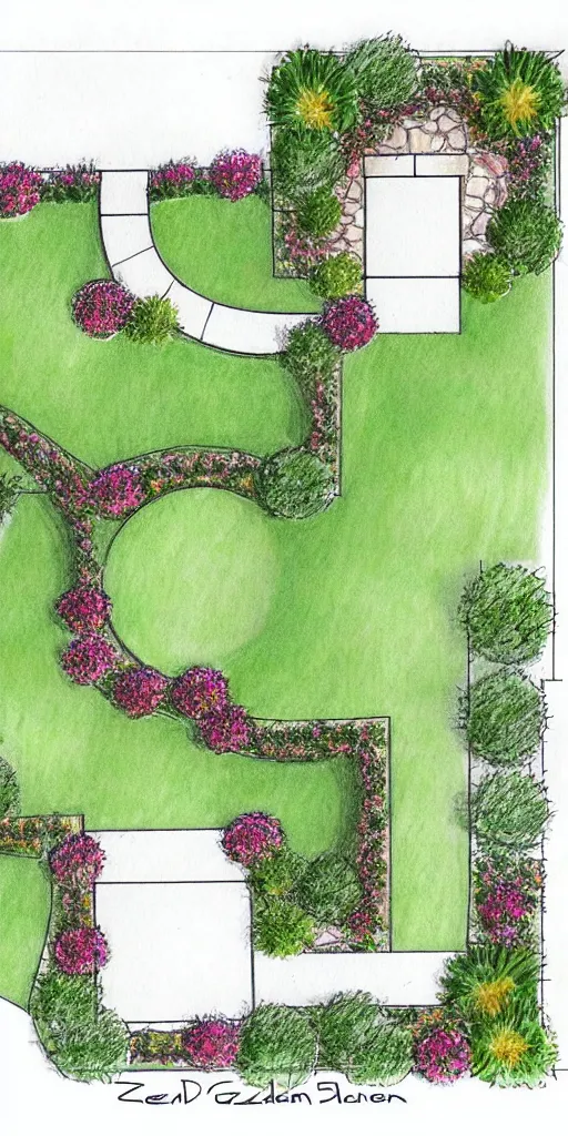 Image similar to beautiful garden plan, overhead plan sketch, garden design by, del buono gazerwitz landscape architecture