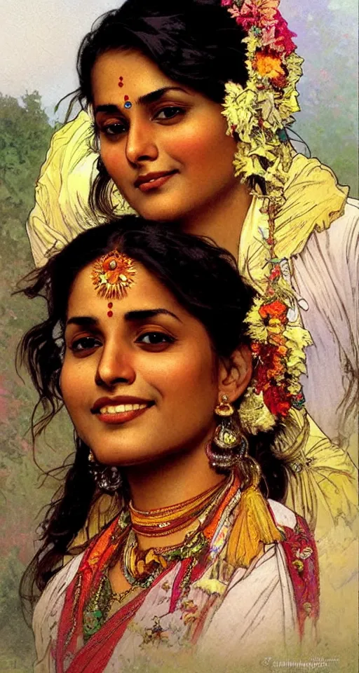 Image similar to close up a beautiful Indian doctor in Texas, sun shining, photo realistic illustration by greg rutkowski, thomas kindkade, alphonse mucha, loish, norman rockwell.