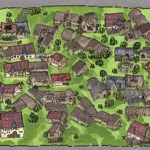 Image similar to clustered village map, detailed, dnd, unlabeled