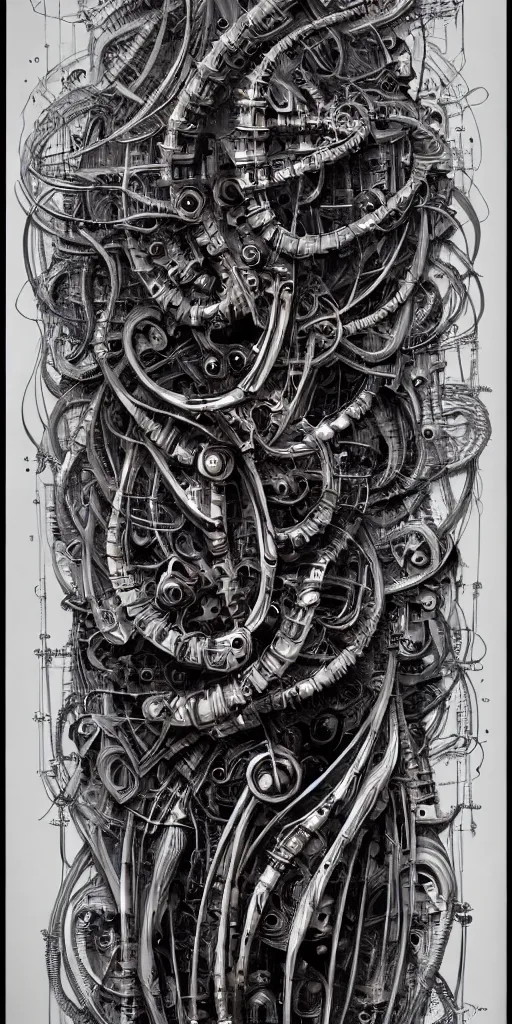 Prompt: biomechanical typography by hr giger and james jean