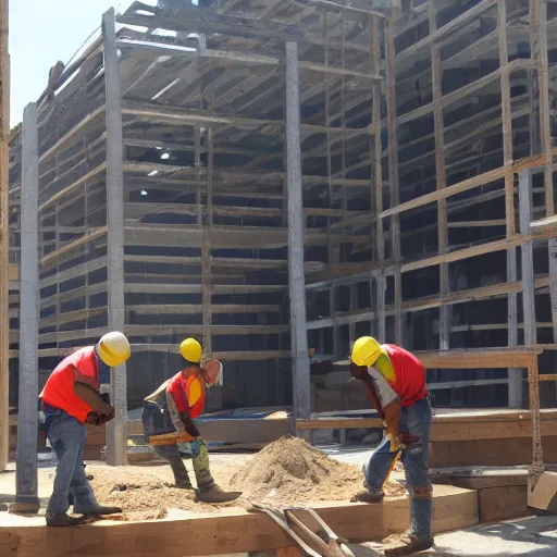 Prompt: construction workers working on a square portal