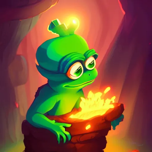 Image similar to happy pepe the miner in the cave, art by lois van baarle and loish and ross tran and rossdraws and sam yang and samdoesarts and artgerm and saruei and takaya imamura