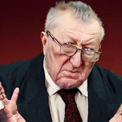 Image similar to zhirinovsky goes to hell and rips off the hands of sinners in hyper - realistic style