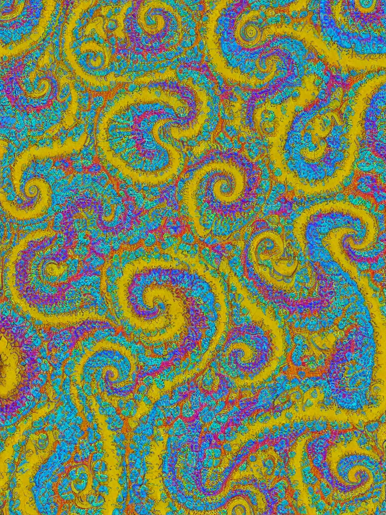 Prompt: 3d fractal swirling maze paisley multicolor lichen