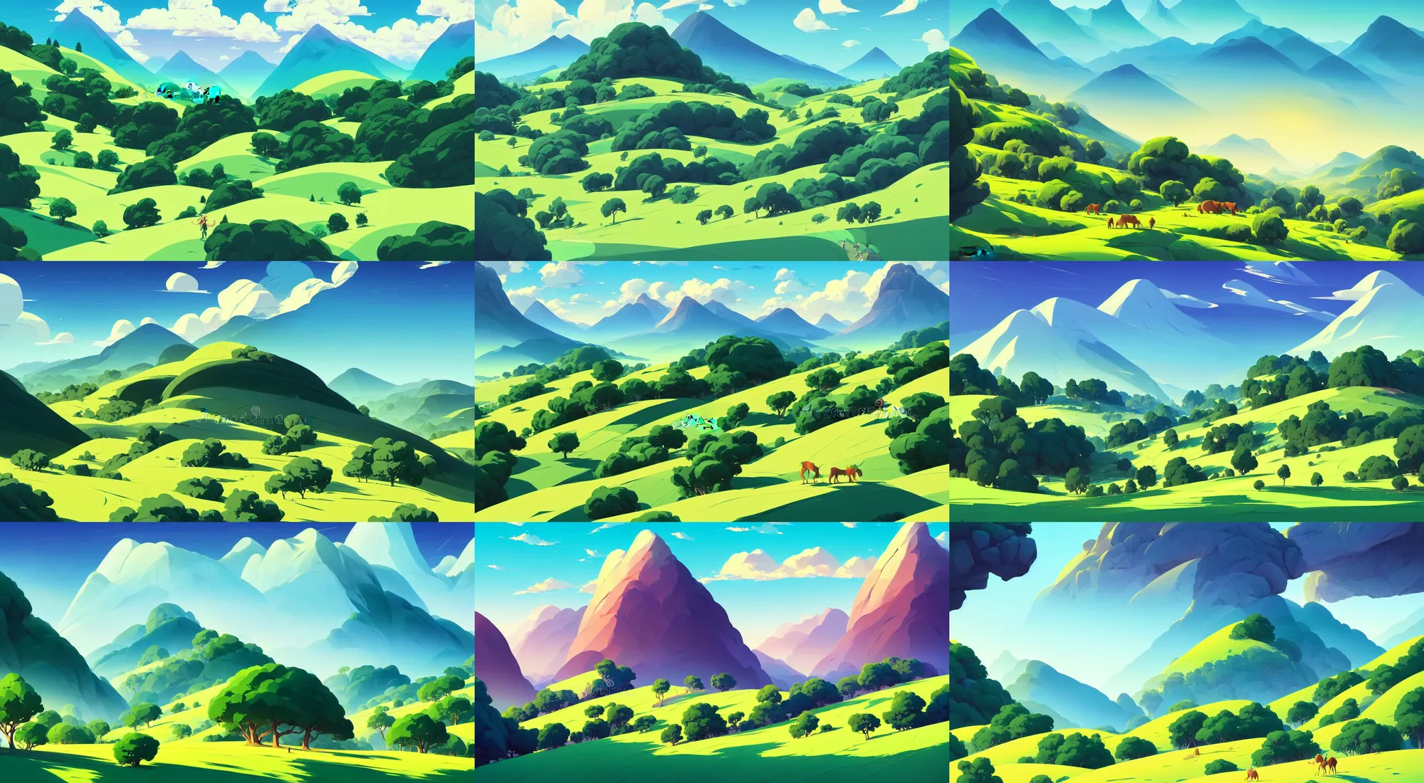 Prompt: Vector Flat Summer Mountains landscape with green hills and pines., vector illustration, in marble incrusted of legends heartstone official fanart behance hd by Jesper Ejsing, by RHADS, Makoto Shinkai and Lois van baarle, ilya kuvshinov, rossdraws global illumination