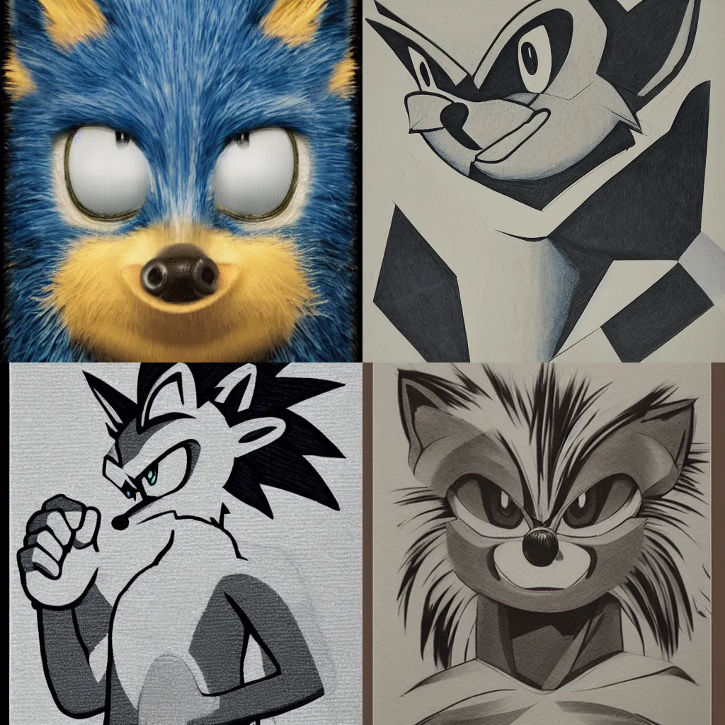 Prompt: detailed Bauhaus portrait of Sonic the Hedgehog