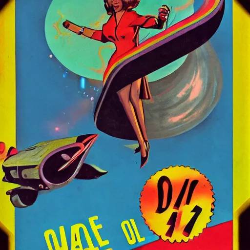 Prompt: warp in time and space, 60s pulp art