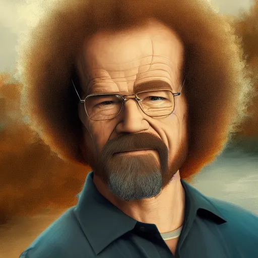 Image similar to Bob Ross is Walter White, hyperdetailed, artstation, cgsociety, 8k