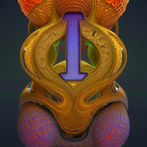 Image similar to ultra detailed scifi design of the the letter A in a generative 3D style, asymmetrical, fungal, intricate concept art, triadic color scheme, by alphonse mucha and Mandelbrot, octane render, 4k,