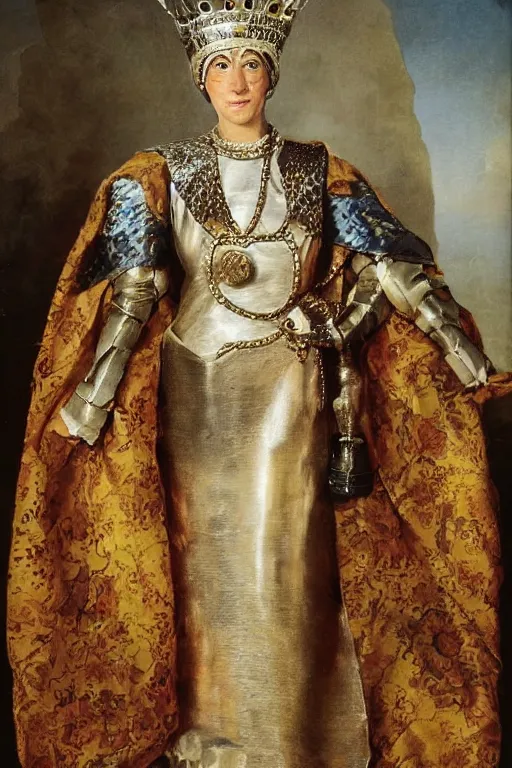 Image similar to a woman dressed as a male king