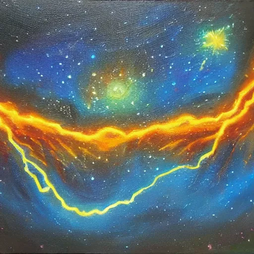 Image similar to oil painting of universe, cosmic, electricity